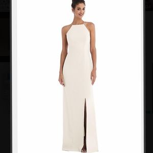 NWOT Dessy Open-Back High-Neck Halter Trumpet Gown Ivory